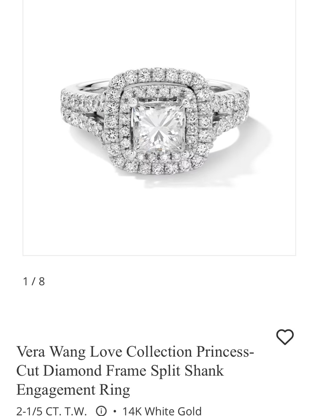 Vera Wang White Gold Princess-Cut Double Halo Split Shank Diamond Ring